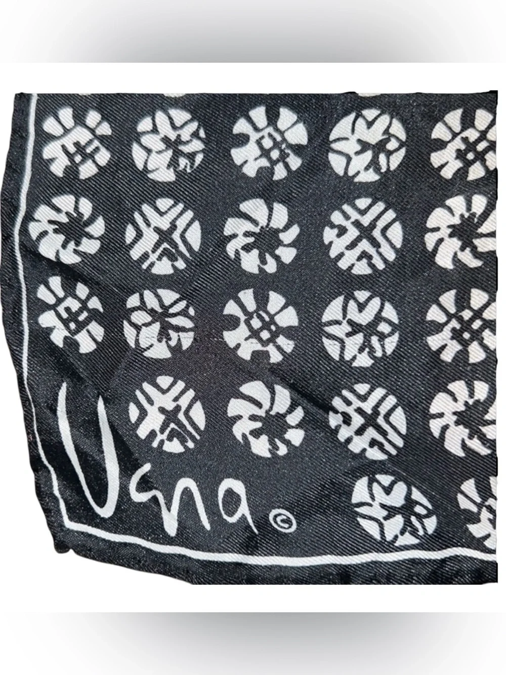 Vintage Vera Neumann Scarf Black White Rayon Silk Geometric Japan 21” Square